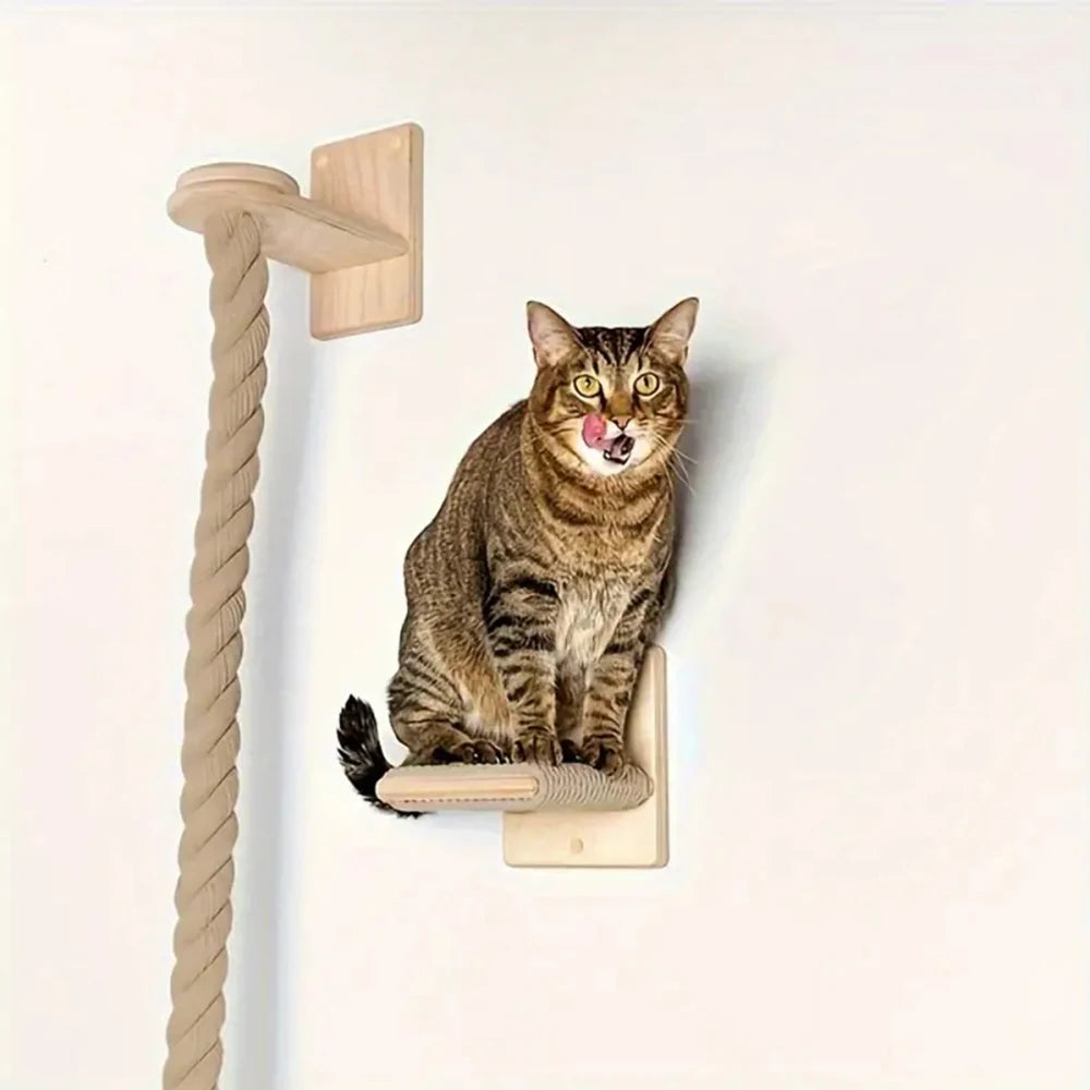 Wall-mounted Cat Climbing Rope Solid Wooden Kitten Claw Grinding Cat Furniture 1PCS