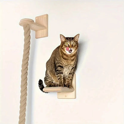 Wall-mounted Cat Climbing Rope Solid Wooden Kitten Claw Grinding Cat Furniture 1PCS