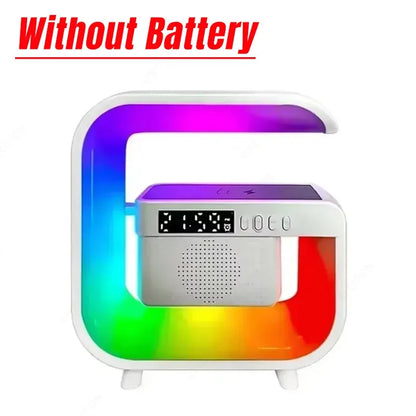 Atmosphere LED Desk Clock Wireless Charger Bluetooth Speakers for iPhone Samung Xiaomi