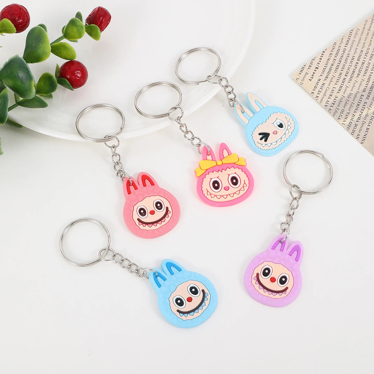 18Pcs LABUBU Cute PVC Key Rings: Cartoon Character Delights