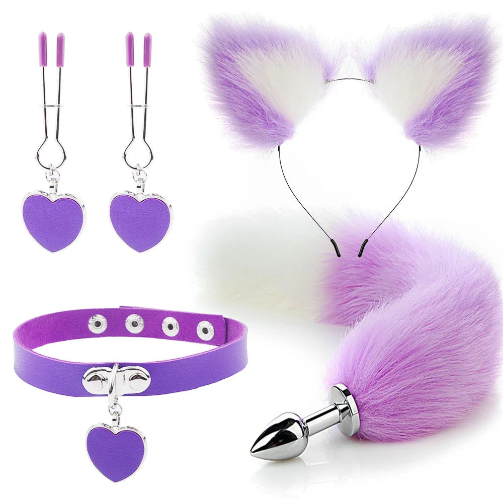 Sexy Fox Tail Butt Plug Sexy Plush Cat Ear Headband For Women Couples