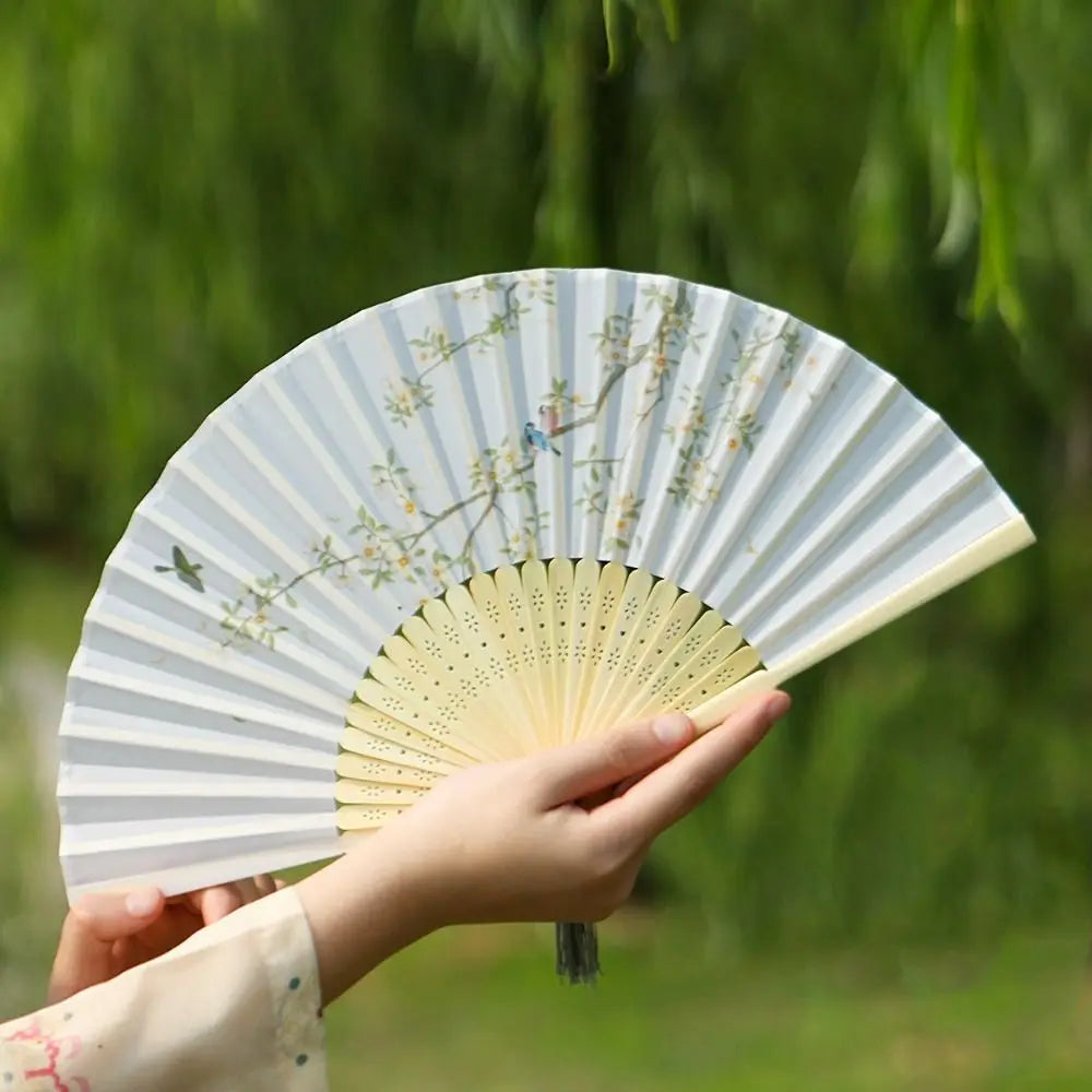 Retro Flower Pattern Home Decoration Elegent Bamboo Folding Fan Chinese Style Painting Handheld Fan Dance Performance Props