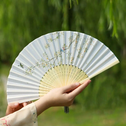 Retro Flower Pattern Home Decoration Elegent Bamboo Folding Fan Chinese Style Painting Handheld Fan Dance Performance Props