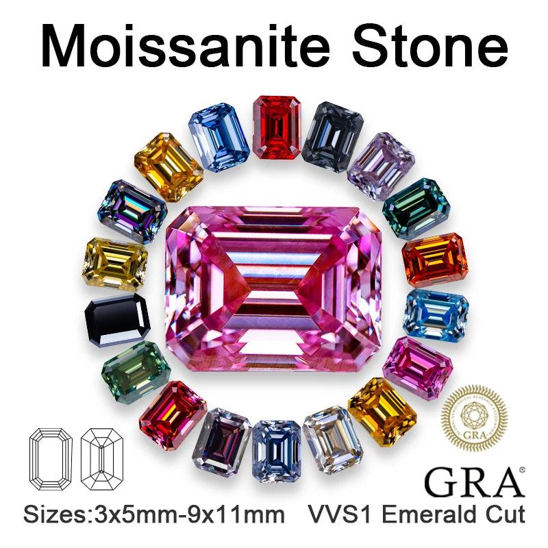 Moissanite Loose Stone VVS1 Emerald Cut Beads Jewelry Making with Certificate