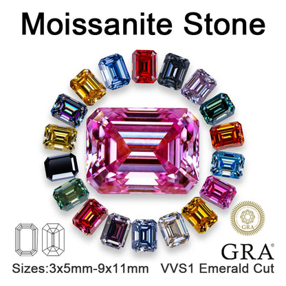 Moissanite Loose Stone VVS1 Emerald Cut Beads Jewelry Making with Certificate