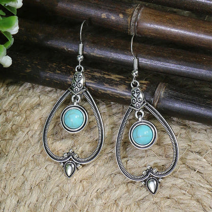 53 Styles Bohemian Vintage Tibetan Silver Geometric Drop Earrings For Women Ethnic Blue Stone Tassel Dangle Earrings Jewelry
