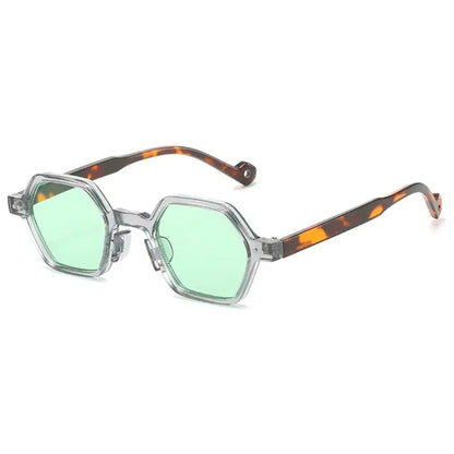 Retro Polygon Square Sunglasses Vintage Y2K Hexagon Shades Clear Ocean Lens Rivets Sun Glasses Trendy UV400 Glasses for Unisex
