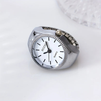 1PC Jewelry Finger Watch Stretchy Elastic Band Round Simple Dial Quartz Ring Watches for Daily and Office