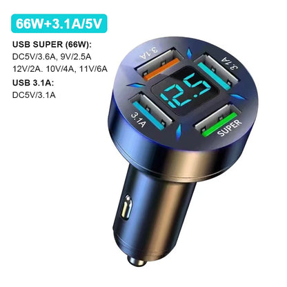 66W USB Type C Charger For Car PD 4 USB Car Quick Charge QC3.0 12/24 V Car Cigarette Lighter Socket Splitter For iPhone Huawei