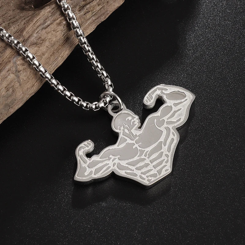 Titanium Steel Dumbbell Pendant Necklace Barbell Fitness Pendant Unisex Sports Jewelry