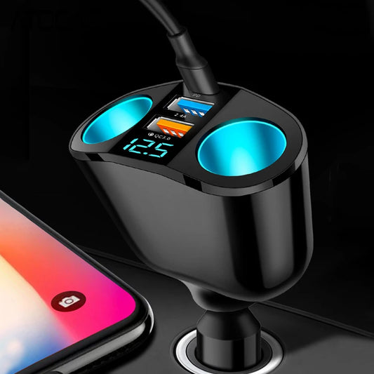 Car Lighter Adapter 66W Fast Charging PD Type C 3.0 USB Ports LED