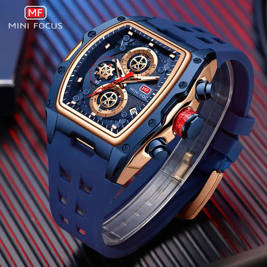 Gold & Blue Quartz Watch Chronograph Wristwatch Luminous Hands