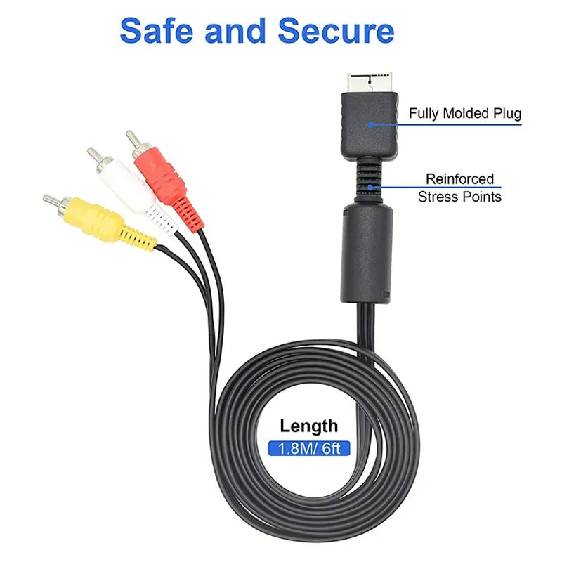 6ft/1.8m Audio Video AV Cable For PS3/PS2/PS1 TV Connection Cable