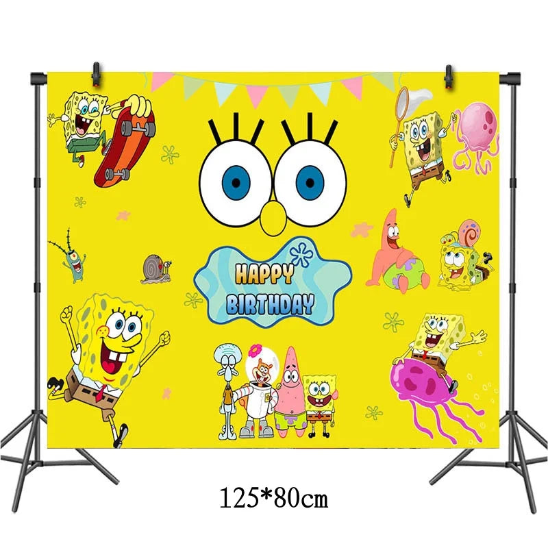 Cartoon SpongeBob Theme Birthday Party Balloon Disposable Tableware Mask Flag Candy Box Backpack Baby Shower party supplies