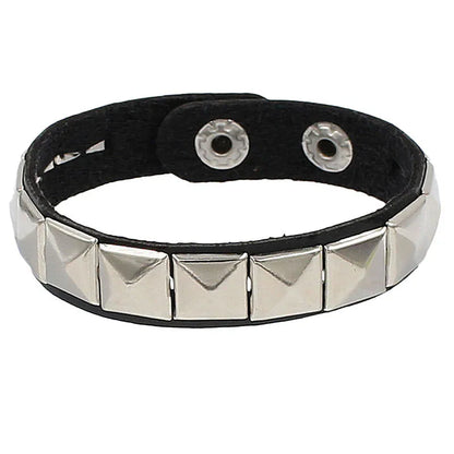 Punk Bracelet for Men Women Goth Black Leather Wristband with Metal Spike Studded Spike Rivets Cuff Bangle Adjustable
