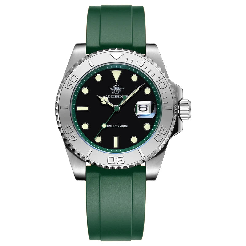 YELLOW Quartz Watch Calendar 200m Diver Silicone Men Sport Watch