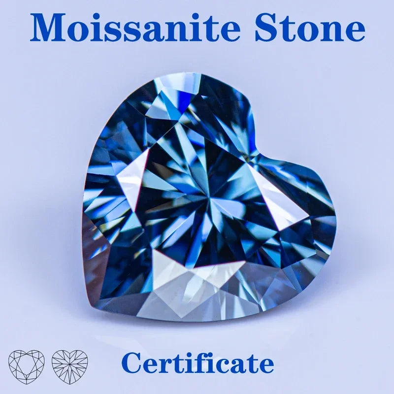 RARE Moissanite Stone Heart Shape Royal Blue With GRA Certificate