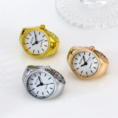 1PC Jewelry Finger Watch Stretchy Elastic Band Round Simple Dial Quartz Ring Watches for Daily and Office