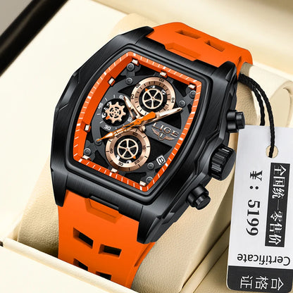Silicone Watch Square Chronograph Sport Casual Wearing