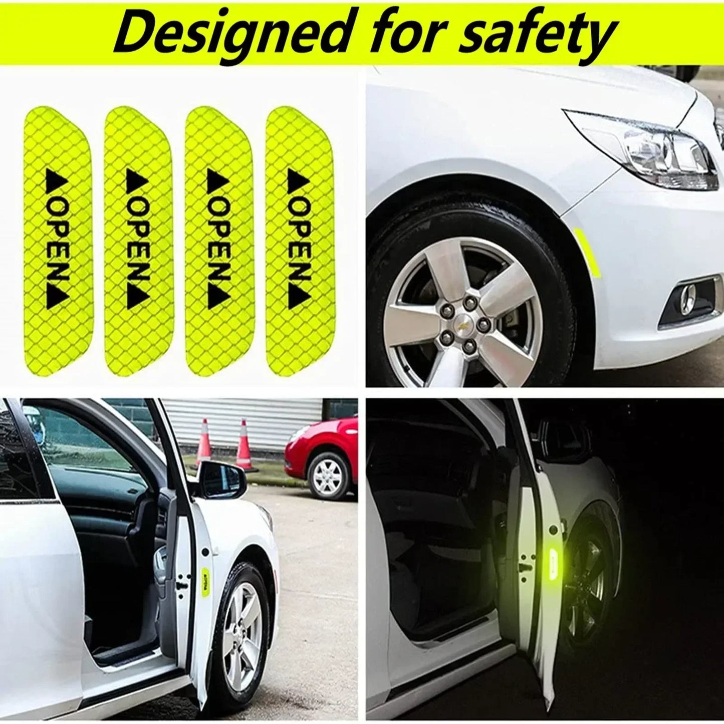 4PCS Reflective Car Door Sticker Safety Opening Warning Reflector Tape Decal Car Exterior Interior Reflector Sticker amagi