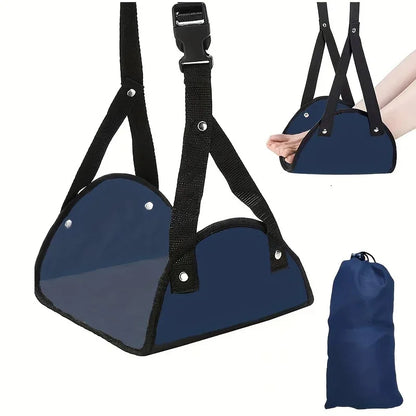Portable hammock footrest with adjustable shoulder straps, perfect for travel accessories and easy to carry
