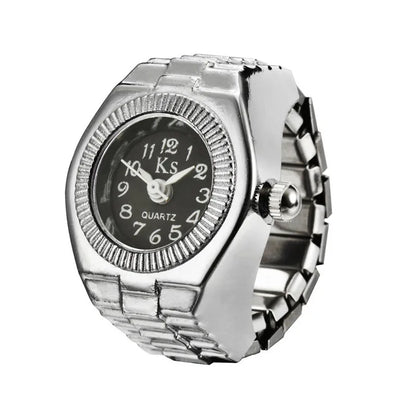 Jewelry Finger Watch for Women Stretchy Elastic Band Round Simple Dial Quartz Ring Watches for Daily & Office