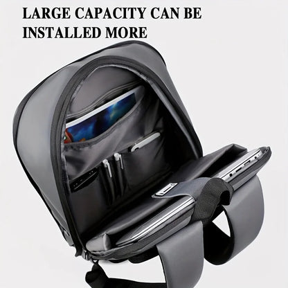 One men's plain business backpack with a luggage strap for commuting.