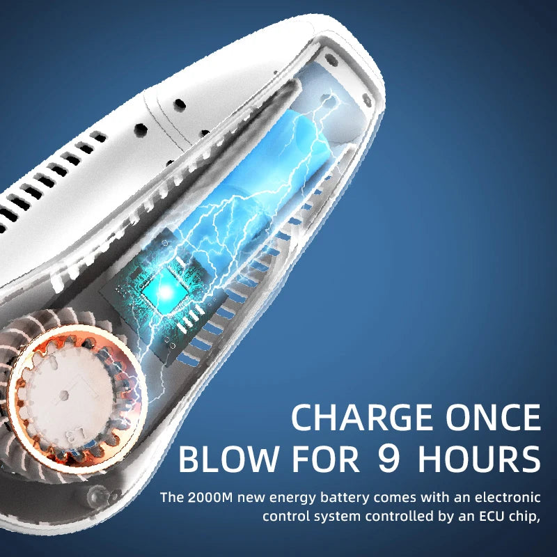 Portable Neck Fan Power Air Cooler USB Rechargeable Electric Fan