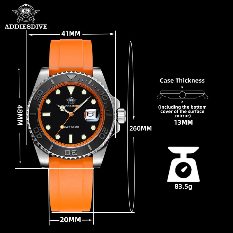 YELLOW Quartz Watch Calendar 200m Diver Silicone Men Sport Watch