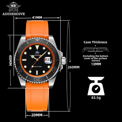 YELLOW Quartz Watch Calendar 200m Diver Silicone Men Sport Watch