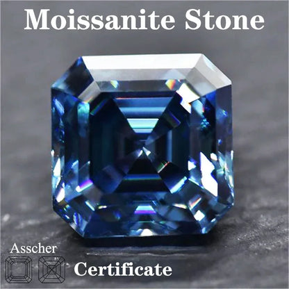 Moissanite Sapphire Blue Asscher Cut With GRA Certificate