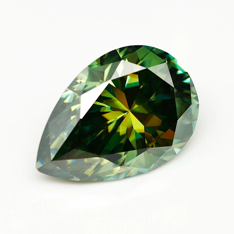 Never Fake Pear Cut Green Moissanite Stone with Certificate VVS1 Moissanite Loose Gemstones Pass Diamond Tester with GRA