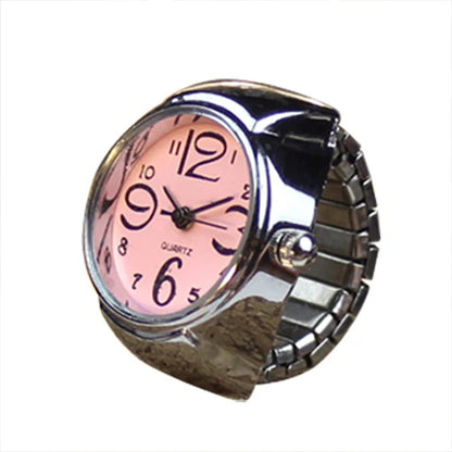 Jewelry Finger Watch for Women Stretchy Elastic Band Round Simple Dial Quartz Ring Watches for Daily & Office