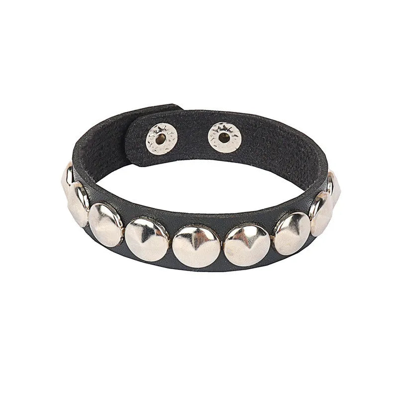 Punk Bracelet for Men Women Goth Black Leather Wristband with Metal Spike Studded Spike Rivets Cuff Bangle Adjustable