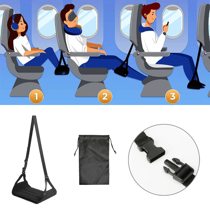 Portable Airplane Foot Rest Hammock – Adjustable Travel Footrest for Flights, Lightweight & Foldable Leg Support