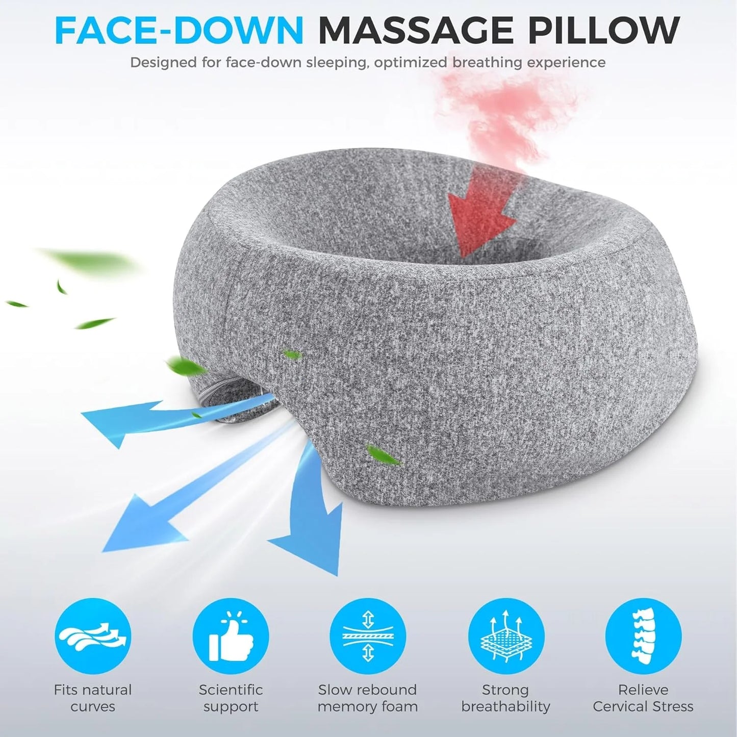 Ergonomics Lying Down Pillow Memory Foam Breathable Head Support Pillow Snap Body Massage Face Rest Pillow for Beauty Salon