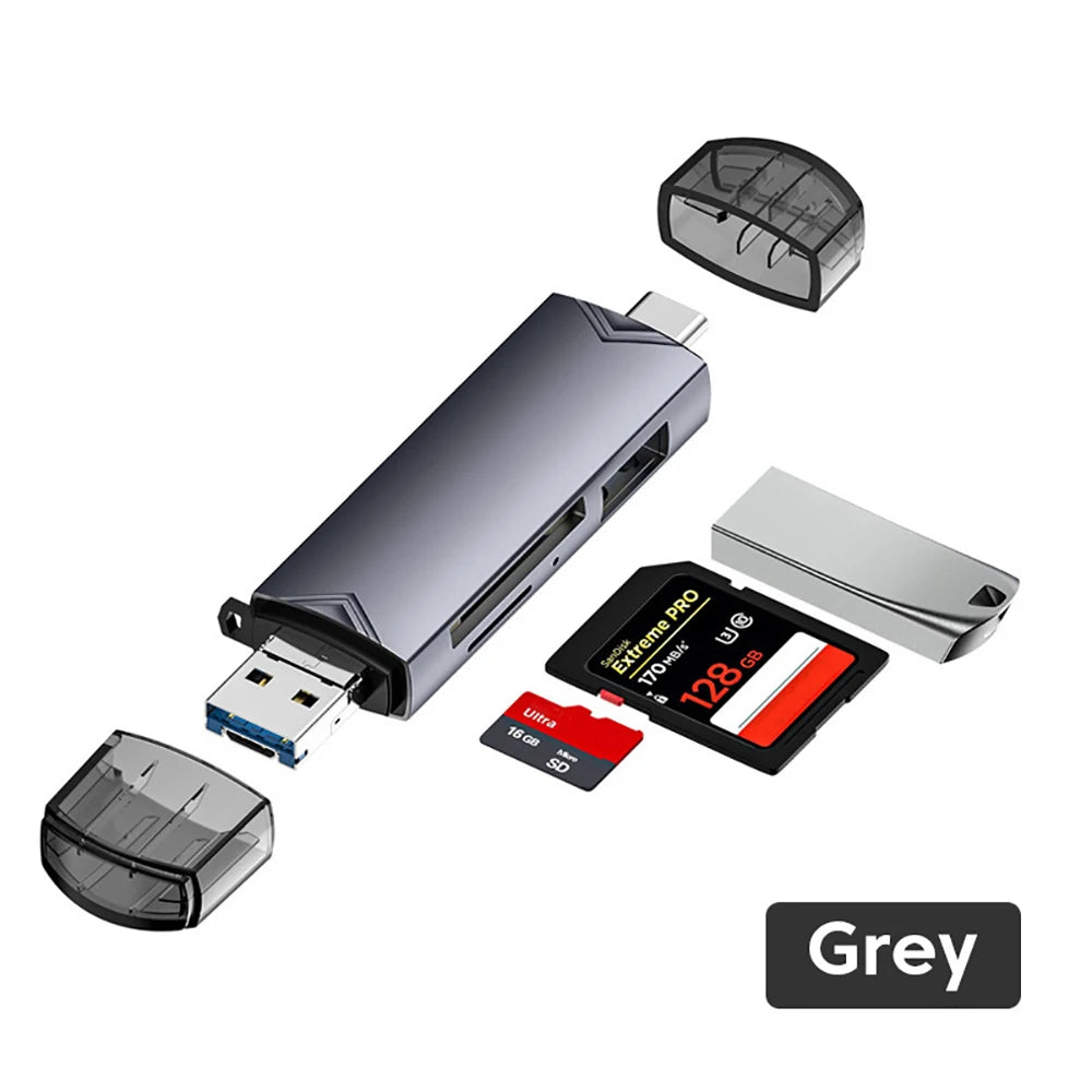 Type SD Card Reader 6 in 1 USB 3.0 Micro USB Flash Drive Adapter 5Gbps High Speed Transfer Card Data Reader