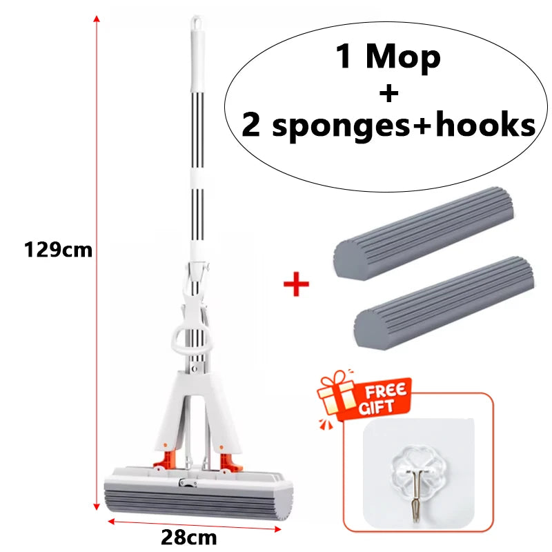 Self-Squeezing Flat Mop with Reusable Sponge Head Household Floor Cleaning Tool