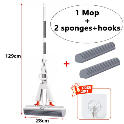 Self-Squeezing Flat Mop with Reusable Sponge Head Household Floor Cleaning Tool