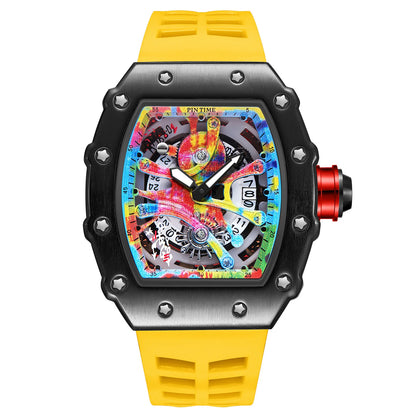 Watch Tonneau Men Quartz Graffiti Dial Date Waterproof Wristwatches