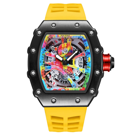 Watch Tonneau Men Quartz Graffiti Dial Date Waterproof Wristwatches