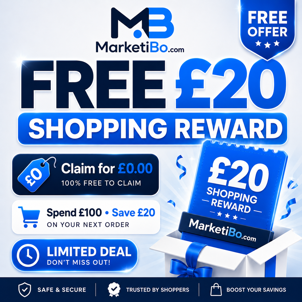 FREE £20 MarketiBo Shopping Reward – Save £20 When You Spend £100
